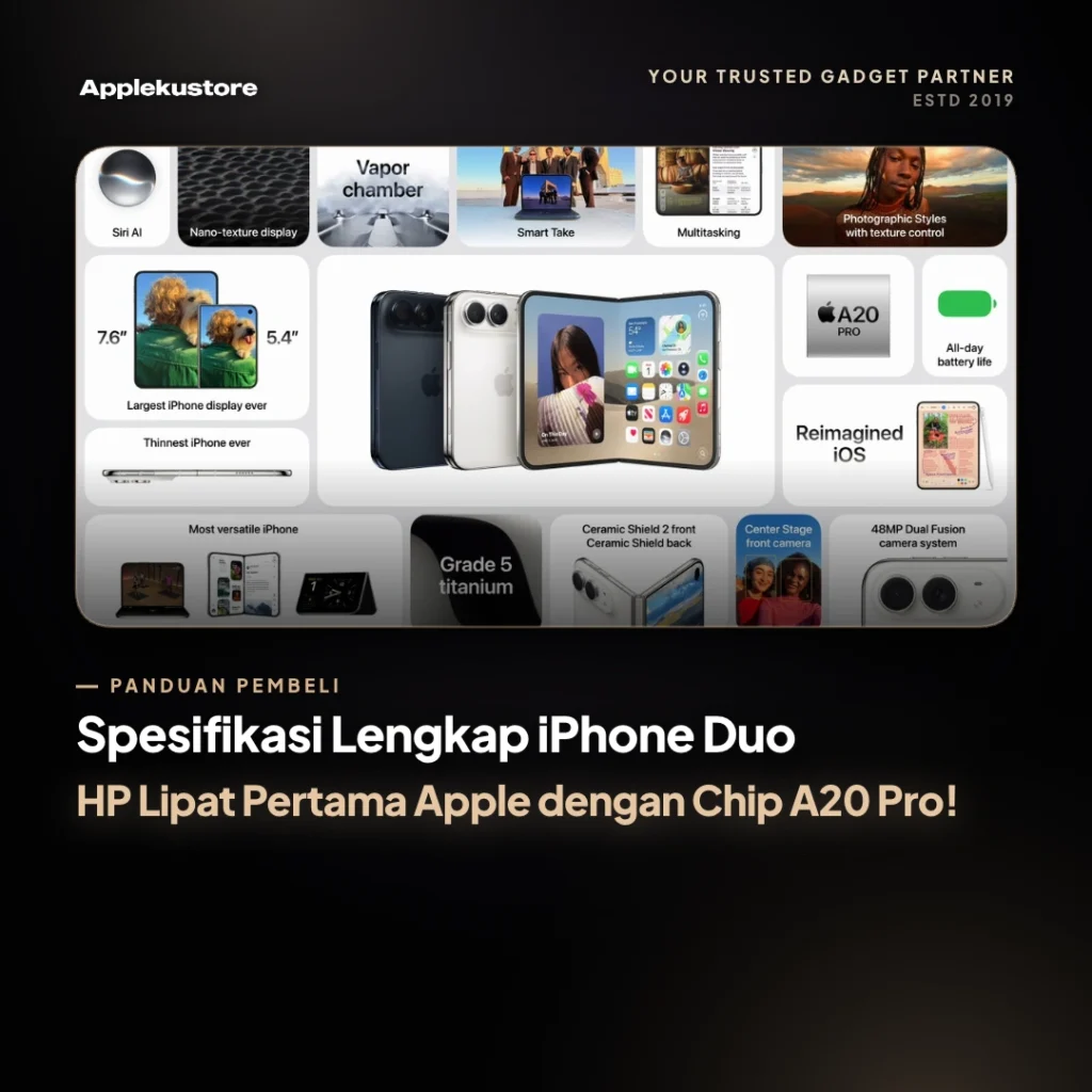 Spesifikasi Lengkap iPhone Duo HP Lipat Pertama Apple dengan Chip A20 Pro!